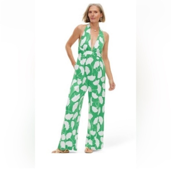 Diane Von Furstenberg X Target Ginkgo Green Halter Wide Leg Jumpsuit SMALL NWT - Picture 1 of 3